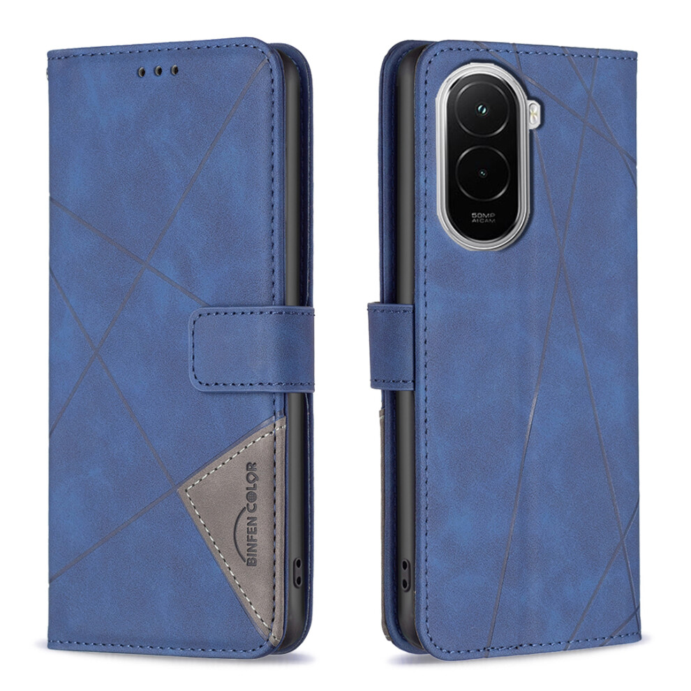 (Blue) Binfen Color For Xiaomi Poco M7 4G (169Mm) Phone Case Wallet Stand Geometry Imprinted Leather Cover Blue 6914298362075