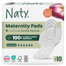 Naty Maternity Pads with Wings | 100 Percent Organic Cotton on Skin, Certified Skin-Safe | Soft Postpartum Towels for After Birth, Fragrance Free, Ab