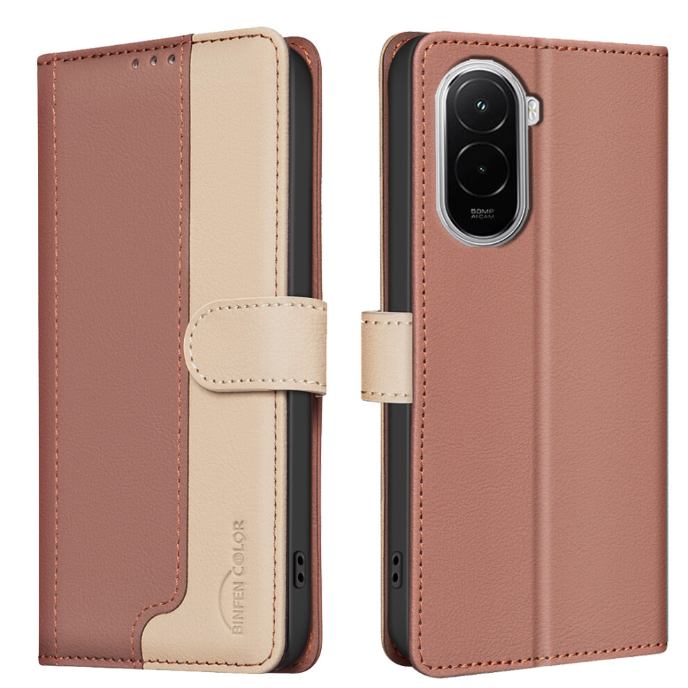 (Brown) Binfen Color For Xiaomi Poco M7 4G (169Mm) Leather Case Splicing Color Rfid Blocking Wallet Stand Phone Cover Brown 6914296114577