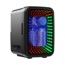 Upstreman Mini Fridge, 4L/6 Cans, Gaming Fridge with LED, Portable Mini Cooler & Warmer, AC/DC, Mini Fridge for Bedrooms,Gaming,Cars,Black,TR4-S