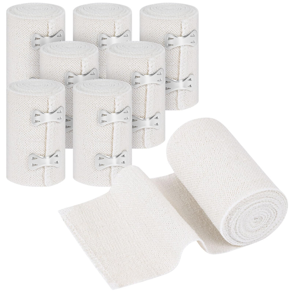 Fefod Premium Compression Bandage, 8Pk 7.5Cm X 4.5M Durable Elastic Bandage Wrap With 16 Extra Clips, Reusable Elasticated Bandages For Legs, Wrists,