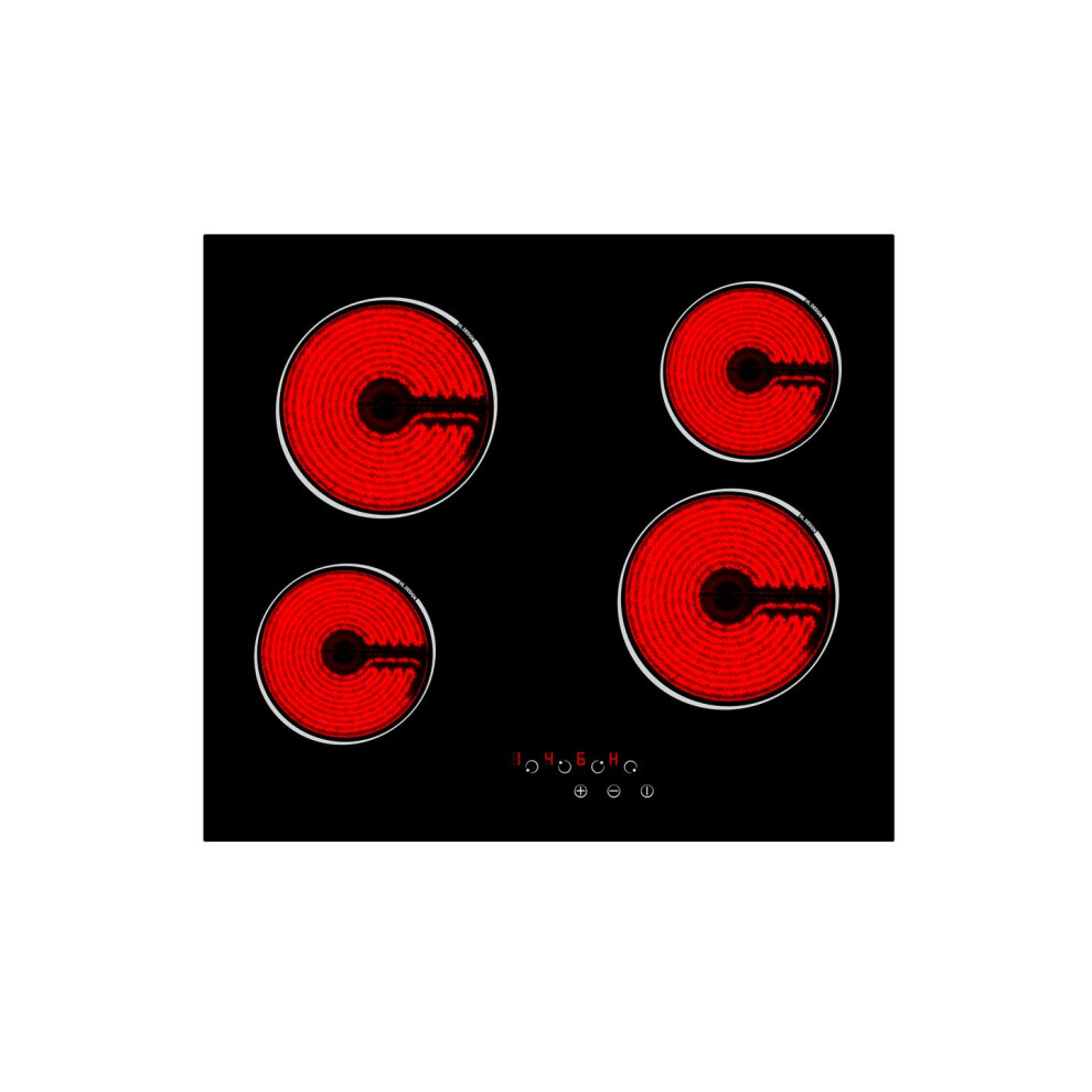 Econolux Art29148 60Cm Touch Control Ceramic Hob Black Glass 4 Cooking Zones