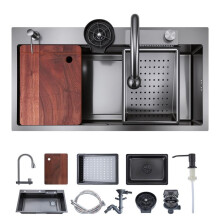Küchenspüle 1 Becken-Duoku-85 cm, für Wohnmobile, Waschküche oder Haus. Einbauspüle mit Rand und Zubehör inklusive.