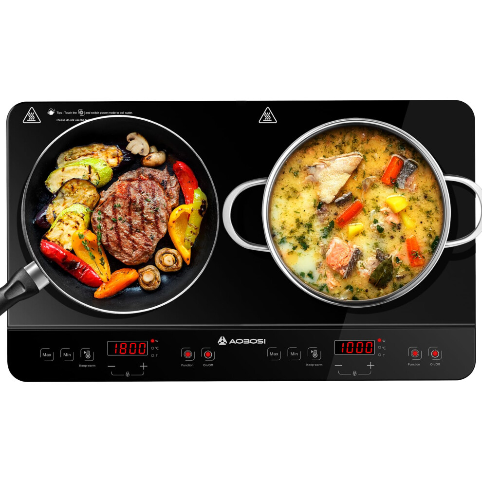 Aaobosi Aobosi Double Induction Hob,Induction Cooker With Portable Black Glass