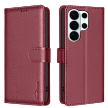 (Red) BINFEN COLOR For Samsung Galaxy S26 Ultra Leather Case BF32 Wallet RFID Blocking Phone Cover