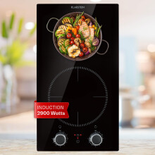 Klarstein Kochheld 2900 Watt Built-In Induction Hob Rotary, Cable Length: 120 cm, 3-Pole Connection, 9 Levels, Automatic Shutdown, Glass, Black, 2900