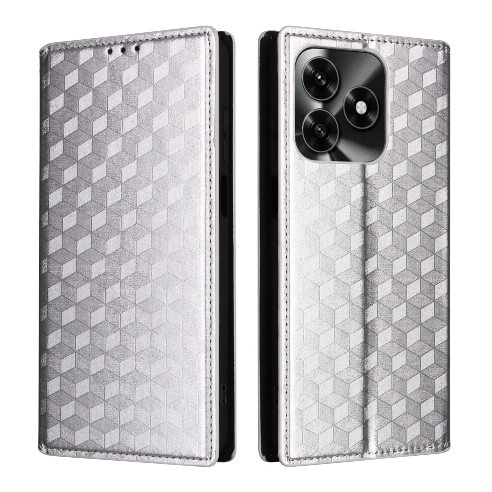(Silver) Leather Case For Honor X5c 4G / X5c Plus 4G / Play10a 4G Wallet Rhombus Imprinted Phone Cover Silver 6914299023678