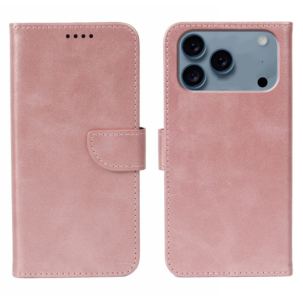 (Rose ) For Iphone 17 Pro Case Wallet Stand Magnetic Clasp Closure Calf Texture Leather Phone Cover Gold 6914299047711