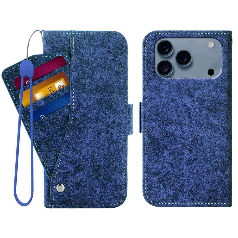 (Blue) For Iphone 17 Pro Case Water-Ink Painting Wallet Pu Leathe Phone Cover With Rotating Card Slots Blue 6914292368141