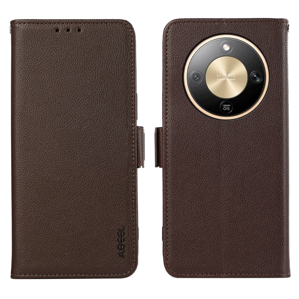 (Brown) Abeel For Honor Magic8 Lite 5G / X9d 5G / X70 5G Case Litchi Texture Leather Rfid Blocking Phone Cover Brown 6914296304886