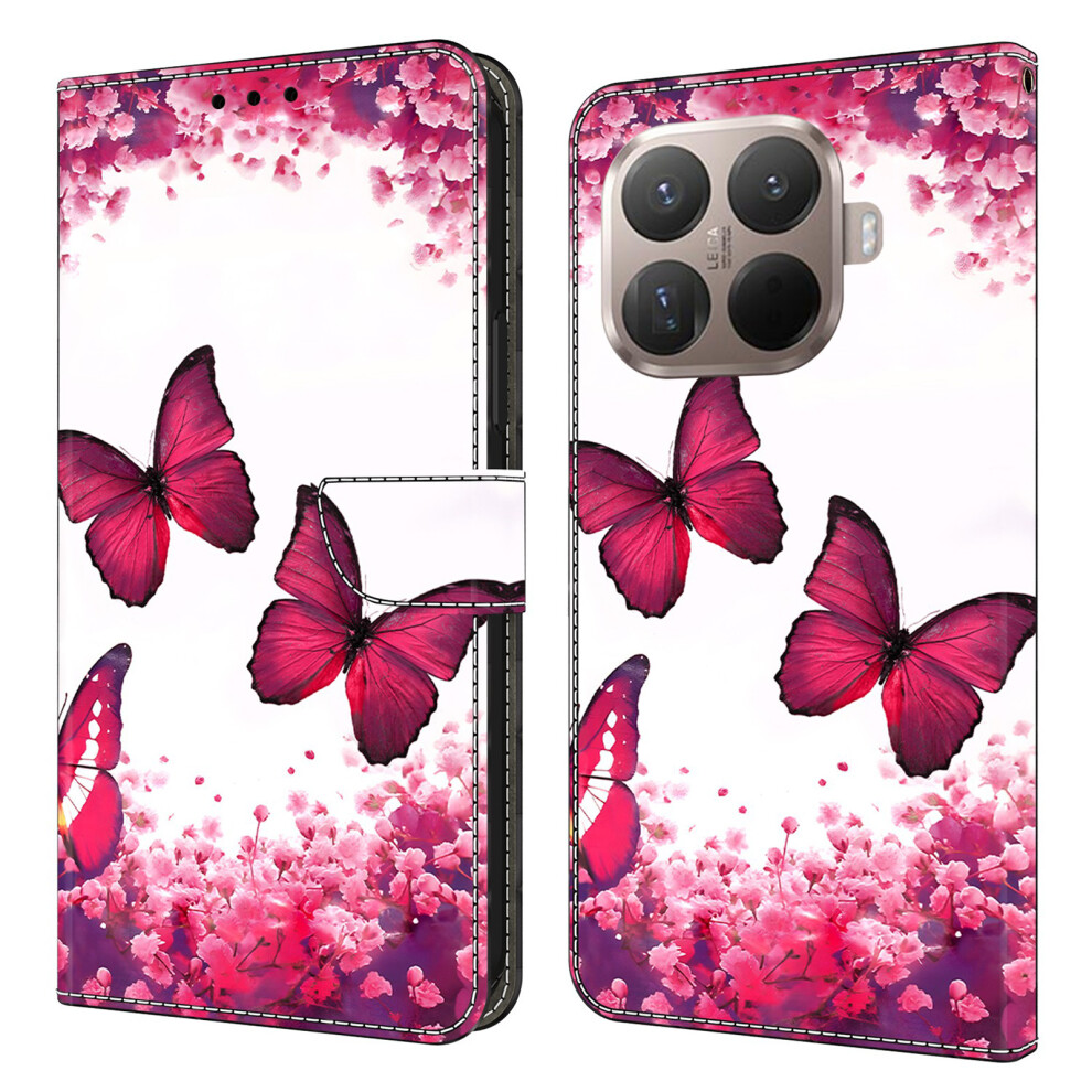 ( Butterfly) For Xiaomi 15T Pro Case Foldable Stand Wallet Pattern Printing Pu Leather Flip Phone Cover Red 6914292590009