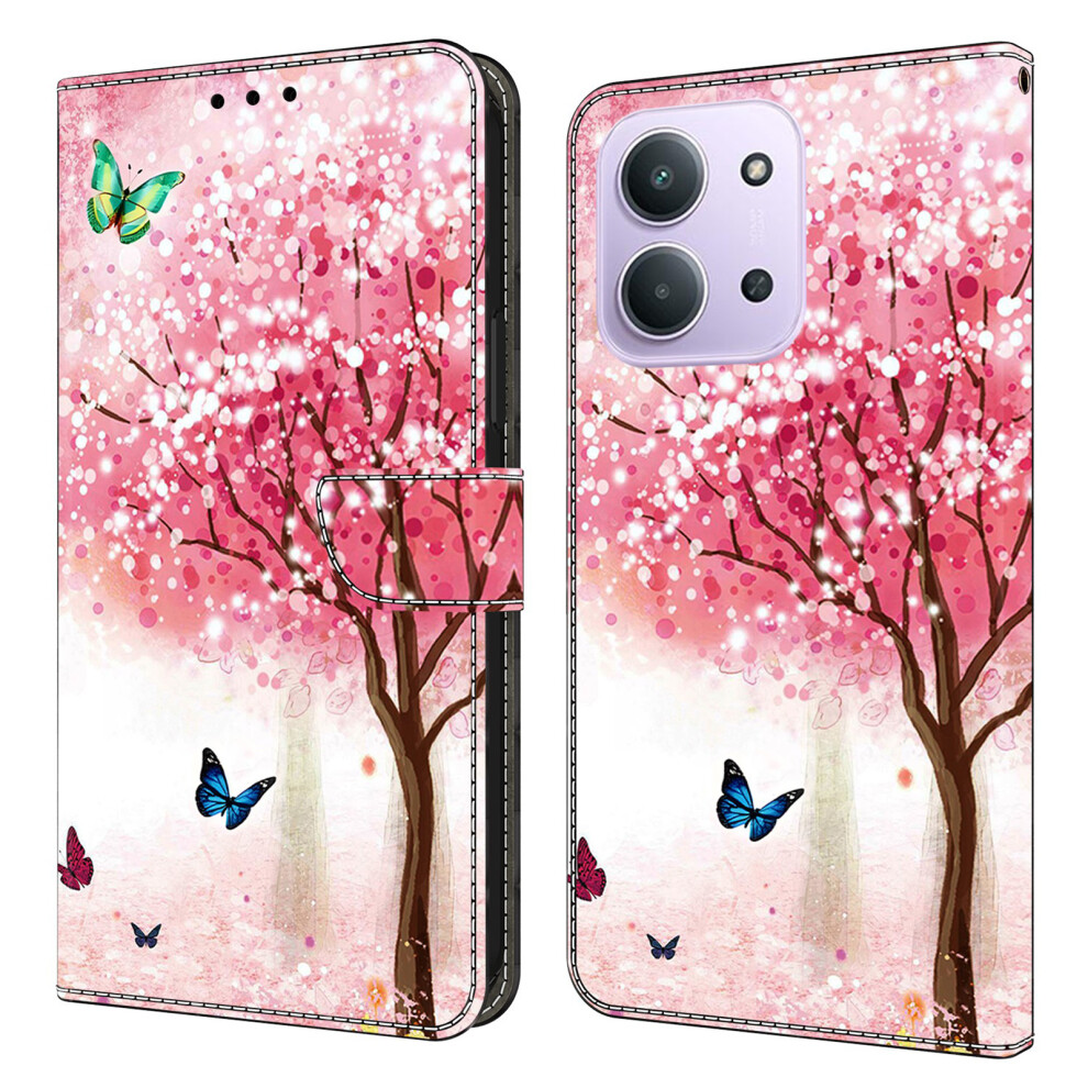 (Cherry Blossom Butterfly) For Xiaomi Mi 15C 4G (Global) (171Mm) / Poco C85 4G (171Mm) Case Foldable Stand Wallet Pattern Printing Pu Leather Red 6914294716575