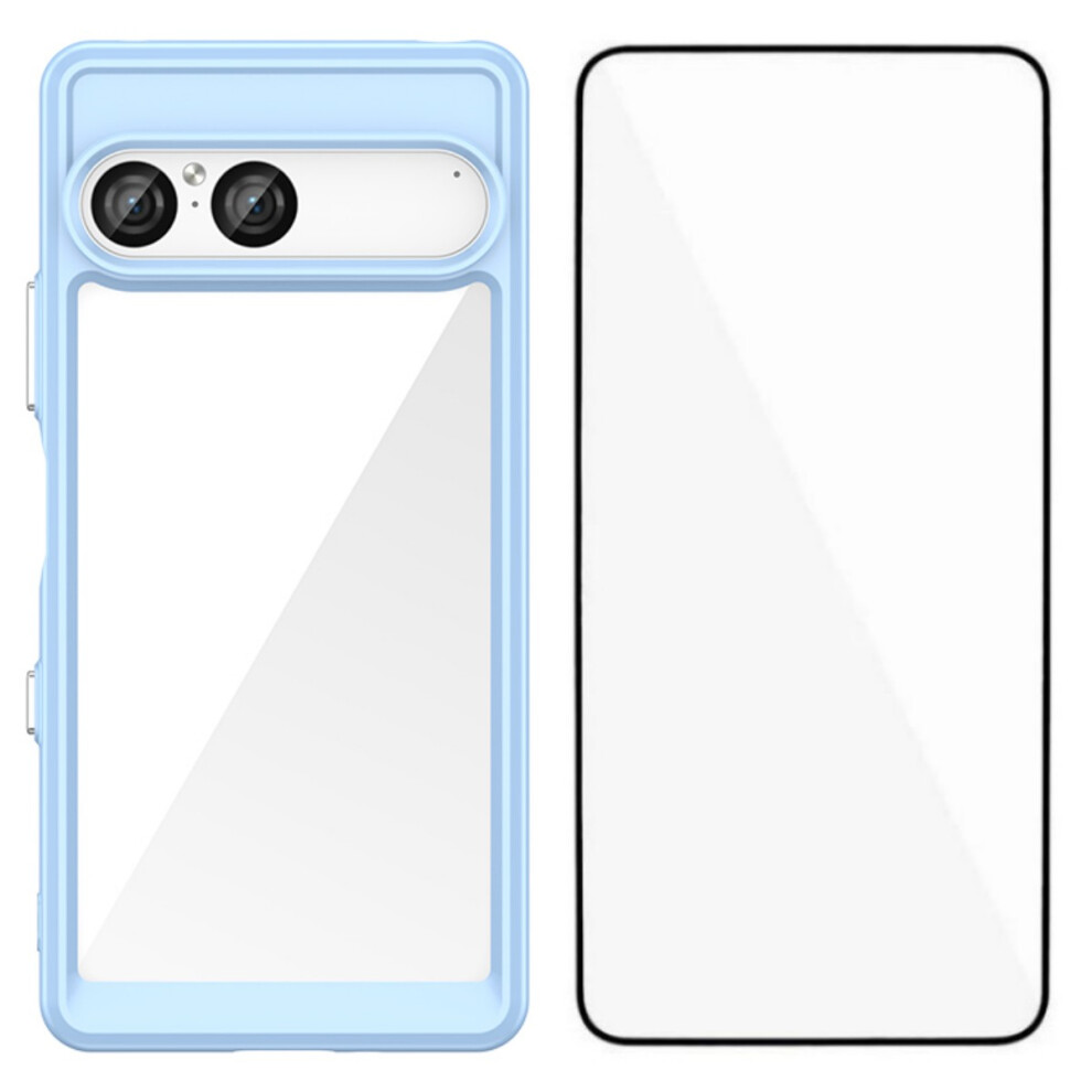 (Blue) Wanlonfeng For Sony Xperia 10 Vii Phone Case Xc Series Tpu Acrylic Cover With Tempered Glass (Big Lens Hole) Blue 6914292647284
