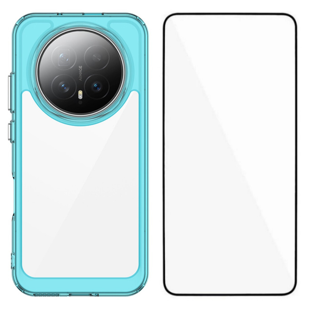 (Transparent ) Wanlonfeng For Honor Magic8 5G Phone Case Xc Series Tpu Acrylic Cover With Tempered Glass (Big Lens Hole) Blue 6914293369260