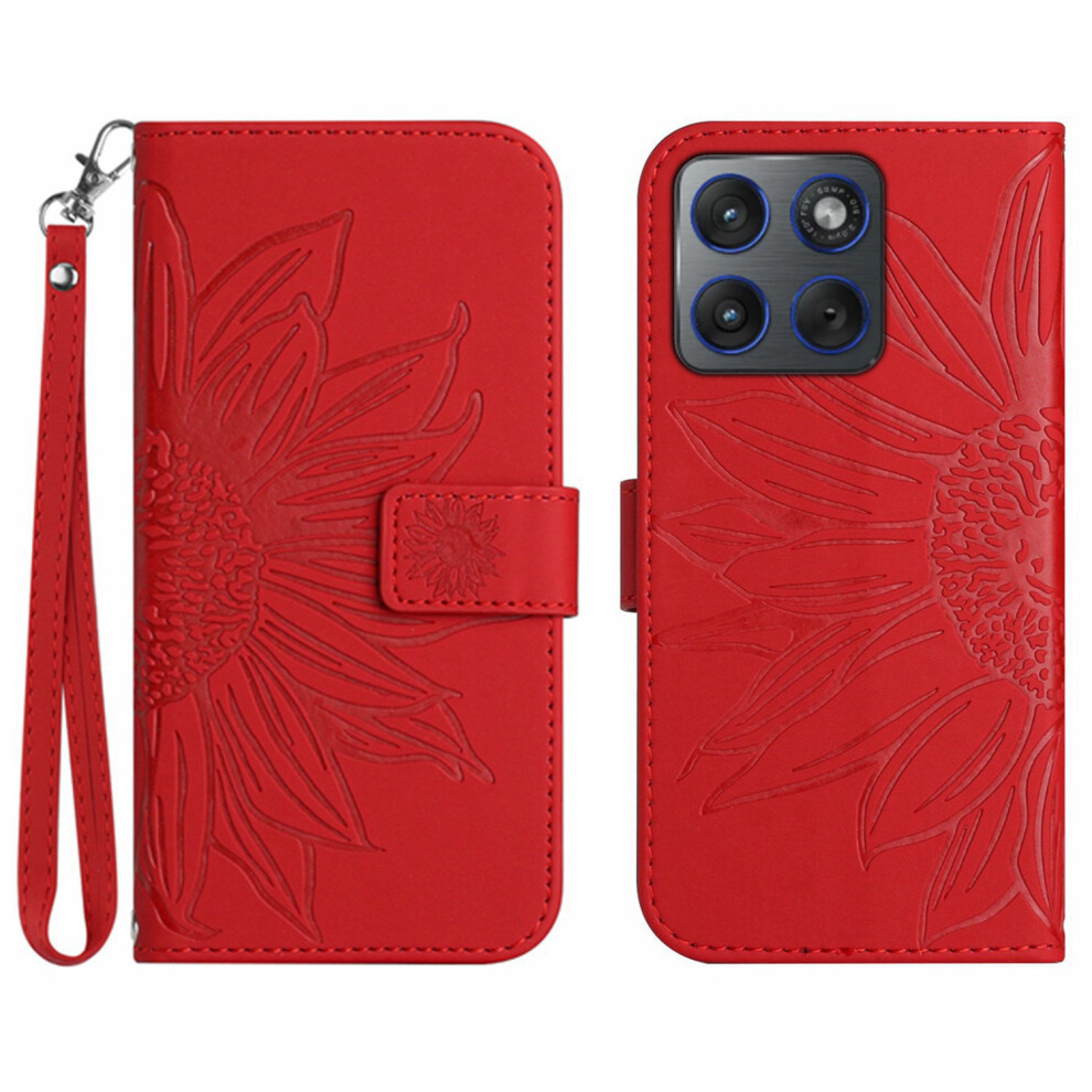 (Red) For Motorola Edge 70 5G Case Sunflower Imprint Leather Wallet Phone Cover With Wrist Strap Red 6914295005722