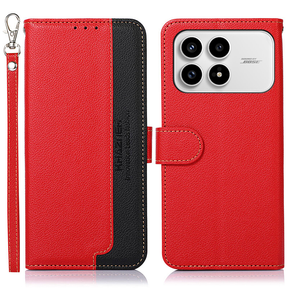 (Red) Khazneh For Xiaomi Mi K90 5G / Poco F8 Pro Case Rfid Blocking Wallet Litchi Texture Pu Leather Phone Cover With Strap Red 6914293687944