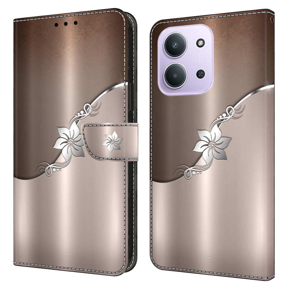 ( Flower) Phone Case For Xiaomi Redmi 15C 5G (Eu) (173Mm) / 4G (Eu) (173Mm) / Poco C85 4G (173Mm) Magnetic Clasp 3D Pattern Le Silver 6914295968379