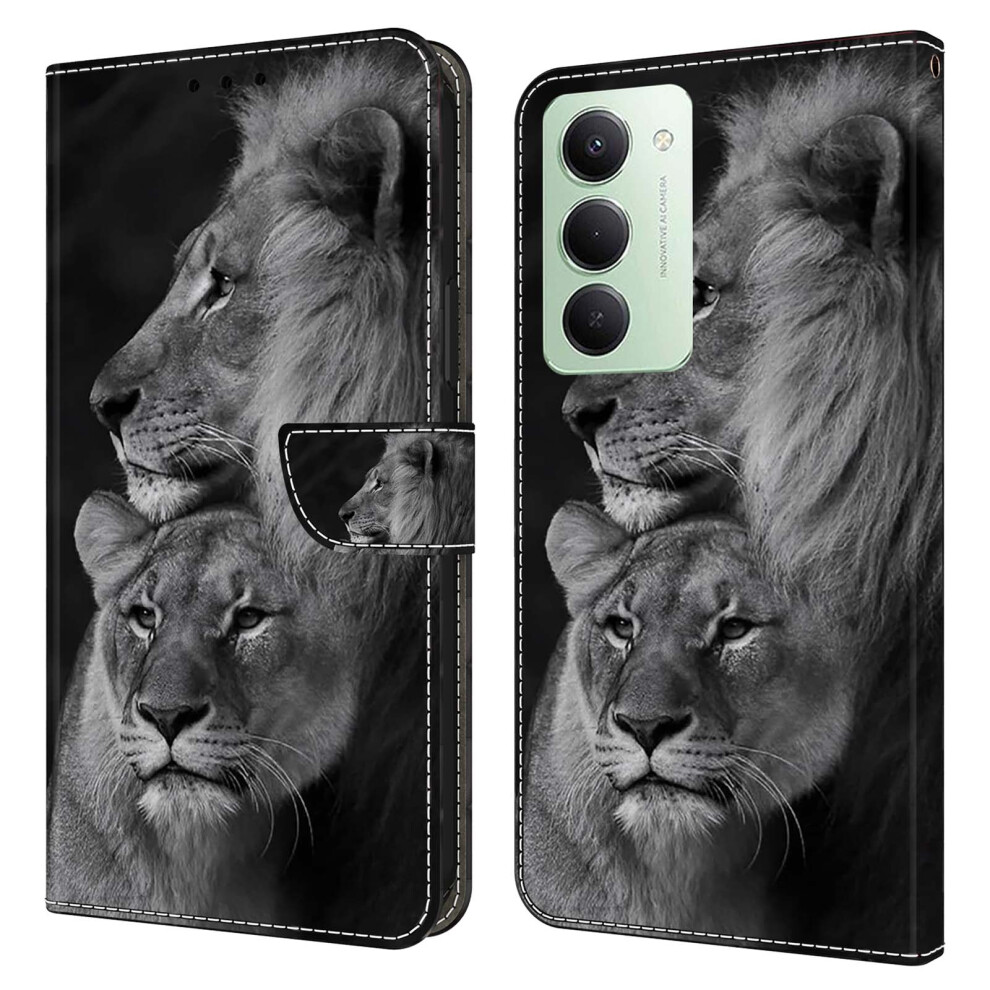 (Couple Lions) For Xiaomi Redmi 15 4G (Eu) (171Mm) Case Magnetic Clasp 3D Pattern Leather Wallet Phone Cover 6914297349862