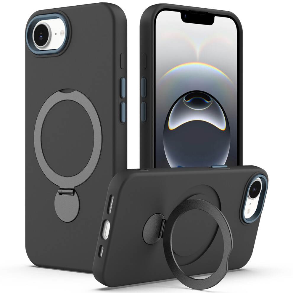 (Black) For Iphone 17E / 16E Case Compatible With Magsafe Rotating Ring Kickstand Tpu + Pc Phone Back Cover Black 6914291254209