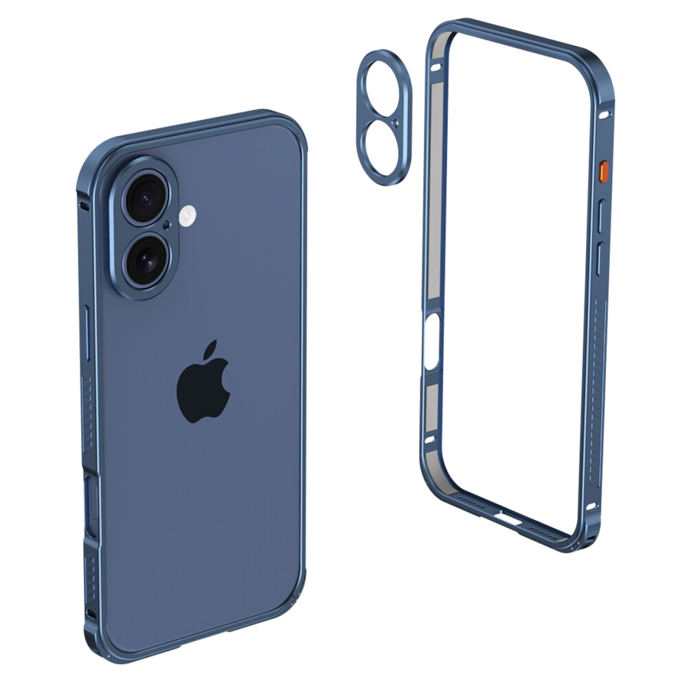 (Blue) For Iphone 17 Phone Cover Seahorse Buckle Aluminum Alloy Bumper Case With Metal Lens Frame Blue 6914294790650