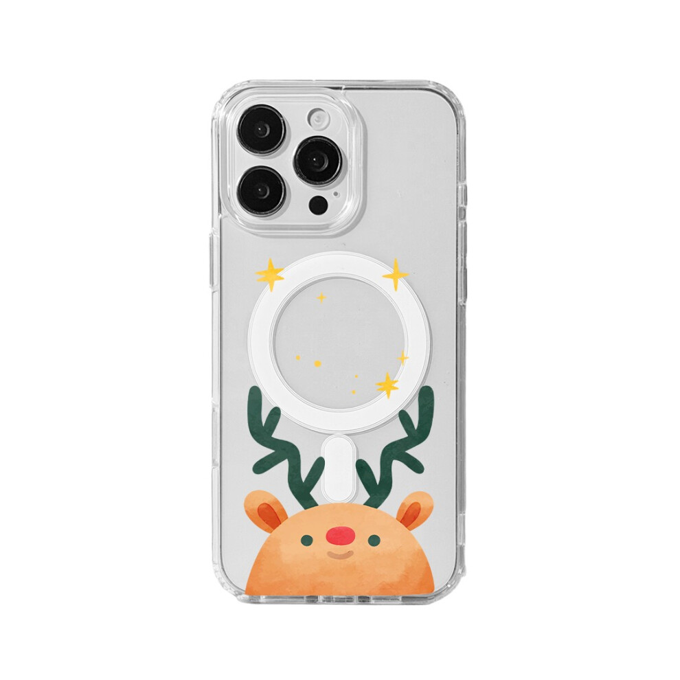 (Deer Head) Eycase For Iphone 16 Pro Christmas Series Case Gift Clear Edge Pattern Print Tpu + Acrylic Cover Compatible With Magsaf 6914290932801