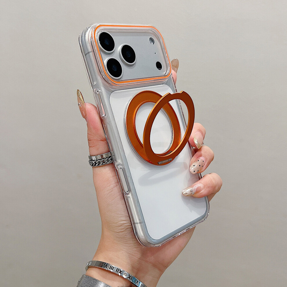 (Orange) For Iphone 17 Pro Max Case Compatible With Magsafe Rotating Kickstand Clear Tpu Phone Cover Orange 6914297532363