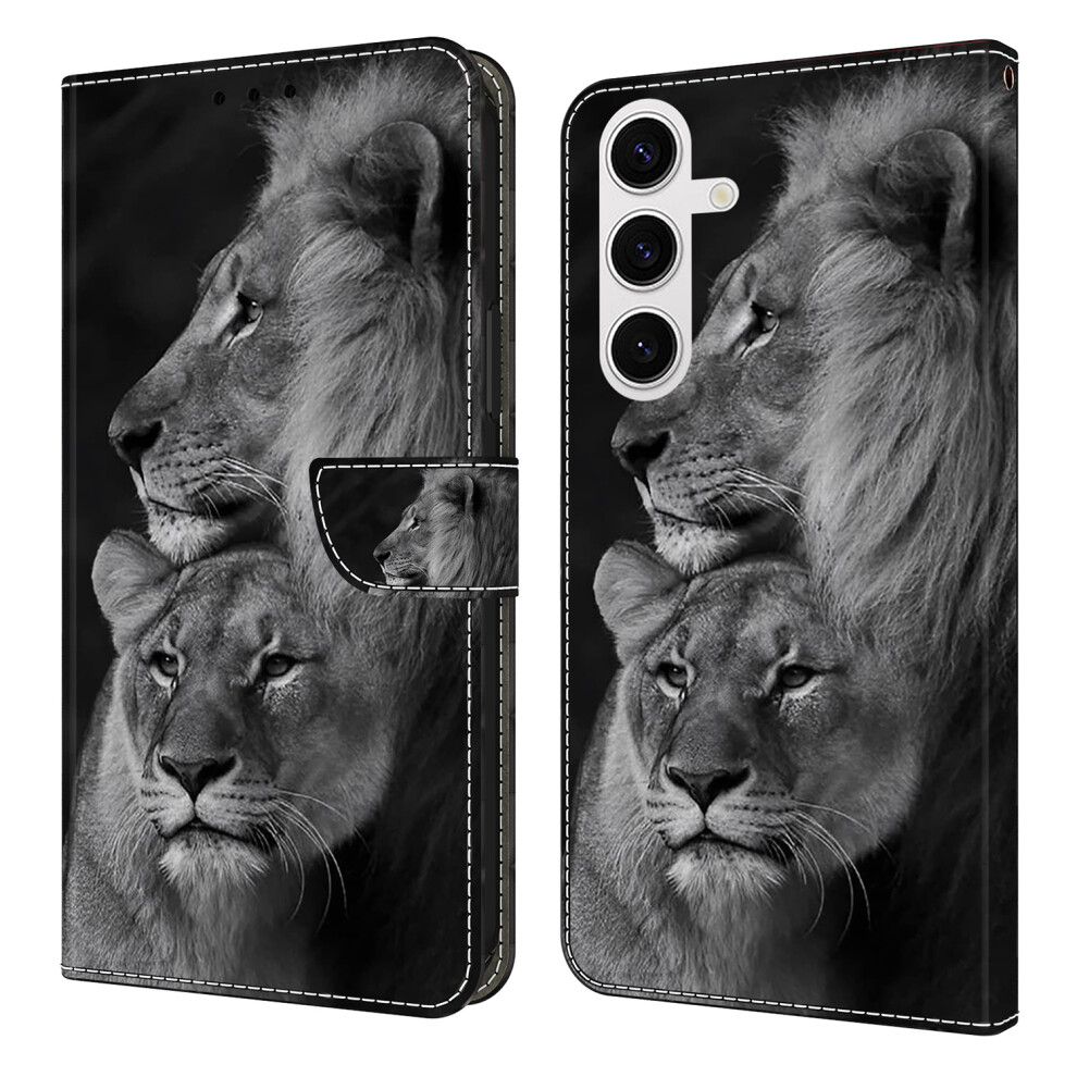 (Couple Lions) For Samsung Galaxy S26+ Case Magnetic Clasp 3D Pattern Leather Wallet Phone Cover 6914292415722