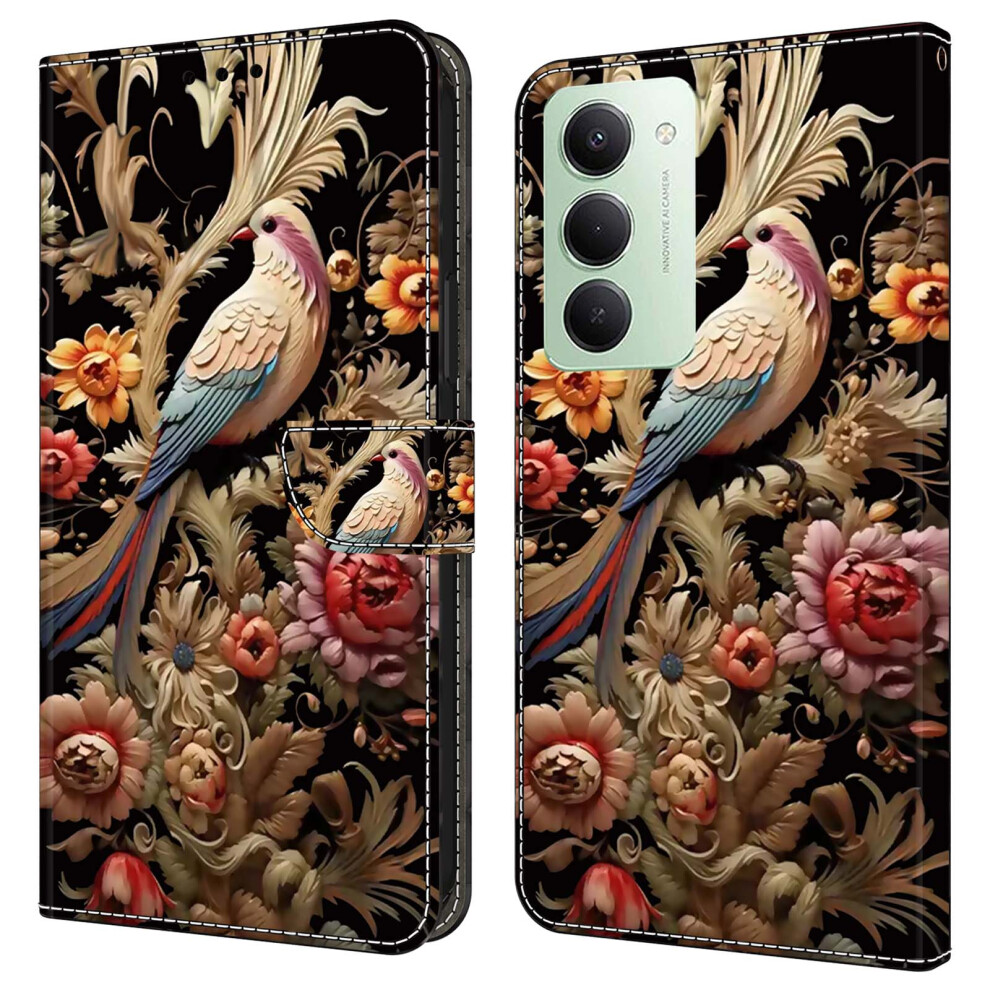 (Vintage Flower And Bird) For Xiaomi Redmi 15 5G (Global) (169Mm) Case Pu Leather Wallet Phone Cover With Stand 6914292928918