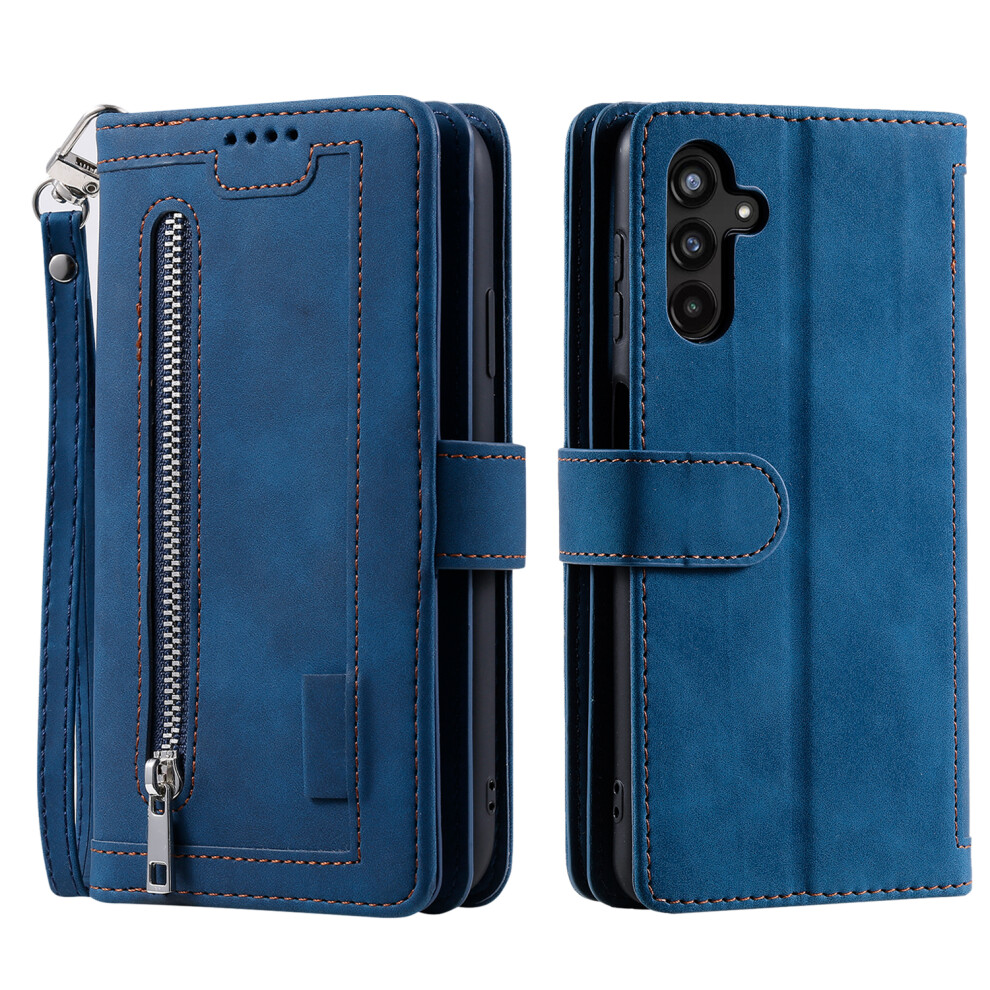 (Blue) For Samsung Galaxy S26+ Case 9 Card Slots Zipper Wallet Pu Leather Phone Cover With Wrist Strap Blue 6914290659326