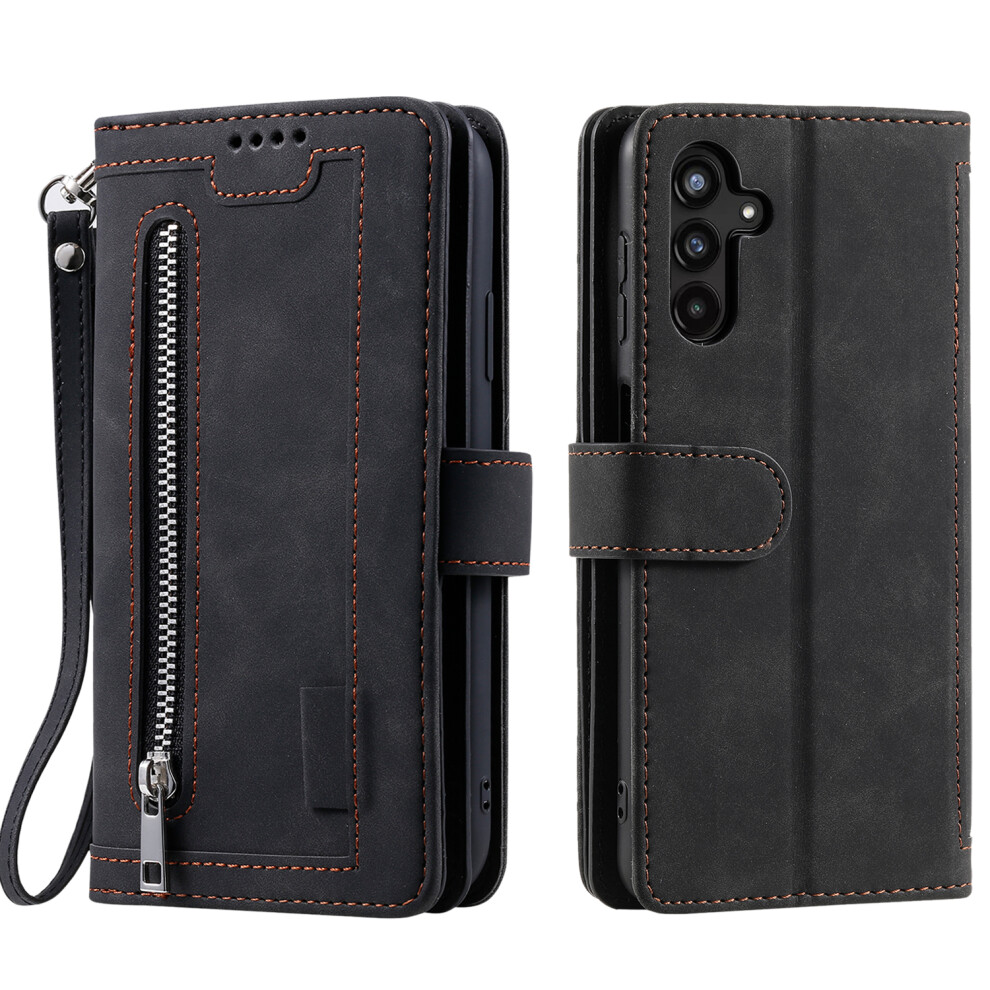 (Black) For Samsung Galaxy S26+ Case 9 Card Slots Zipper Wallet Pu Leather Phone Cover With Wrist Strap Black 6914291093822