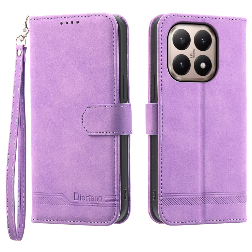 (Purple) Dierfeng Df-03 For Xiaomi 15T Case Lines Imprint Wallet Leather Phone Cover With Wrist Strap Purple 6914293317421