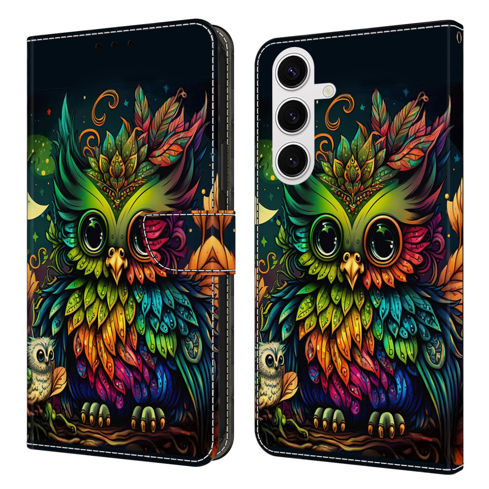 (Colorful Owl) For Samsung Galaxy S26+ Case With Card Slot Pattern Printed Tpu + Pu Leather Flip Phone Cover 6914296113846