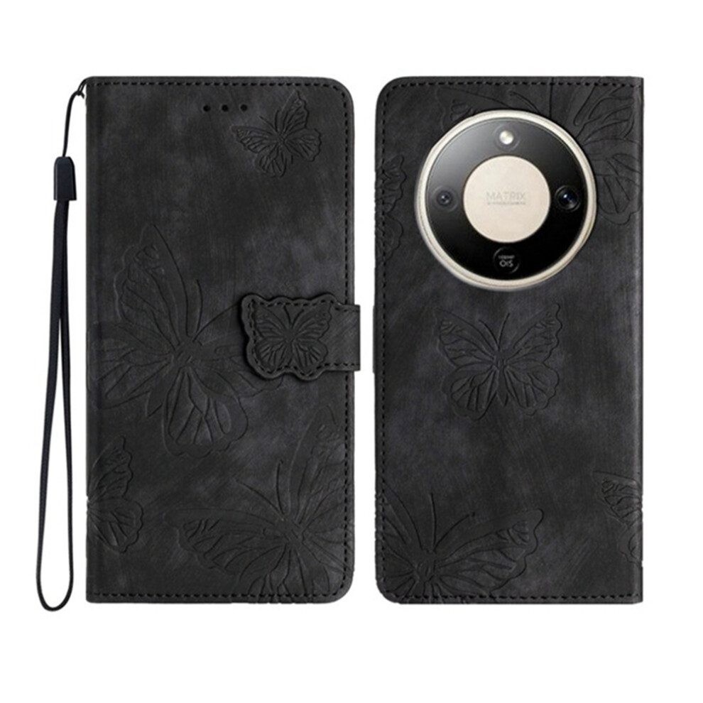 (Black) For Honor Magic8 Lite 5G / X9d 5G / X70 5G Case Butterfly Design Flip Wallet Leather Phone Cover Skin-Touch Black 6914294205864