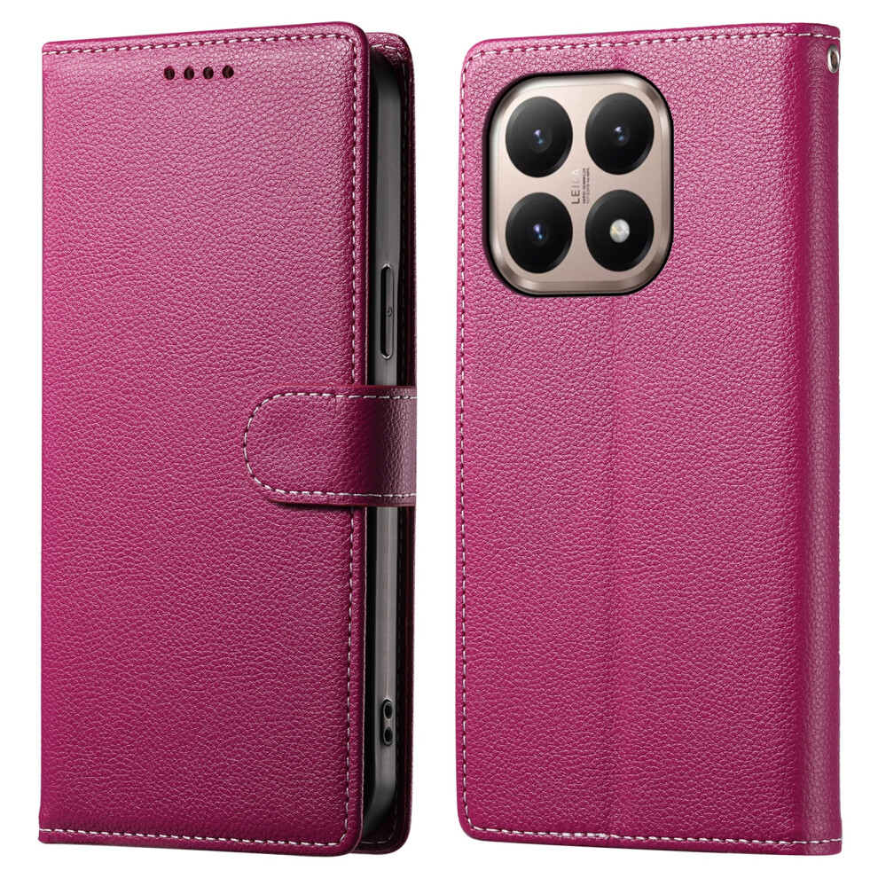 (Rose) For Xiaomi 15T Case Magnetic Snap Litchi Texture Leather Wallet Phone Cover With Wrist Strap 6914297914930