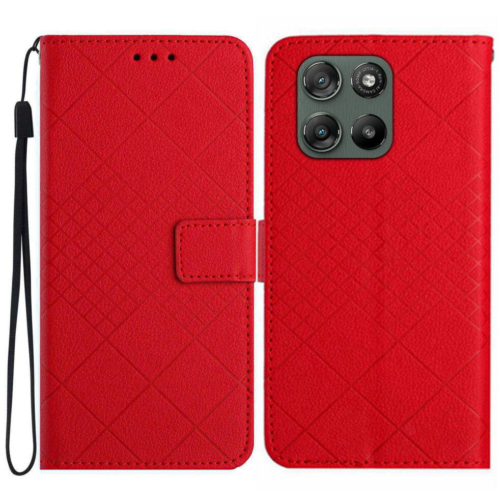 (Red) For Motorola Moto G67 Power 5G Case Wallet Imprint Pu Leather Flip Folio Phone Cover Red 6914296332889