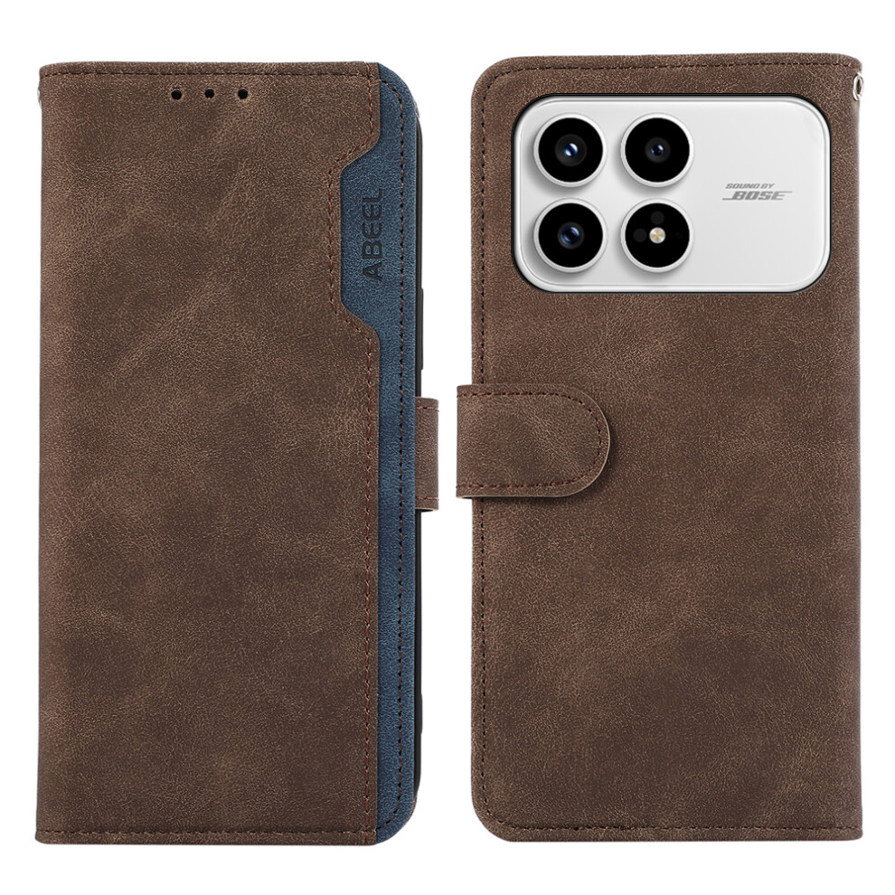 (Brown) Abeel For Xiaomi Redmi K90 5G / Poco F8 Pro Case Color Splicing Leather Flip Phone Cover Rfid Blocking Brown 6914299964841