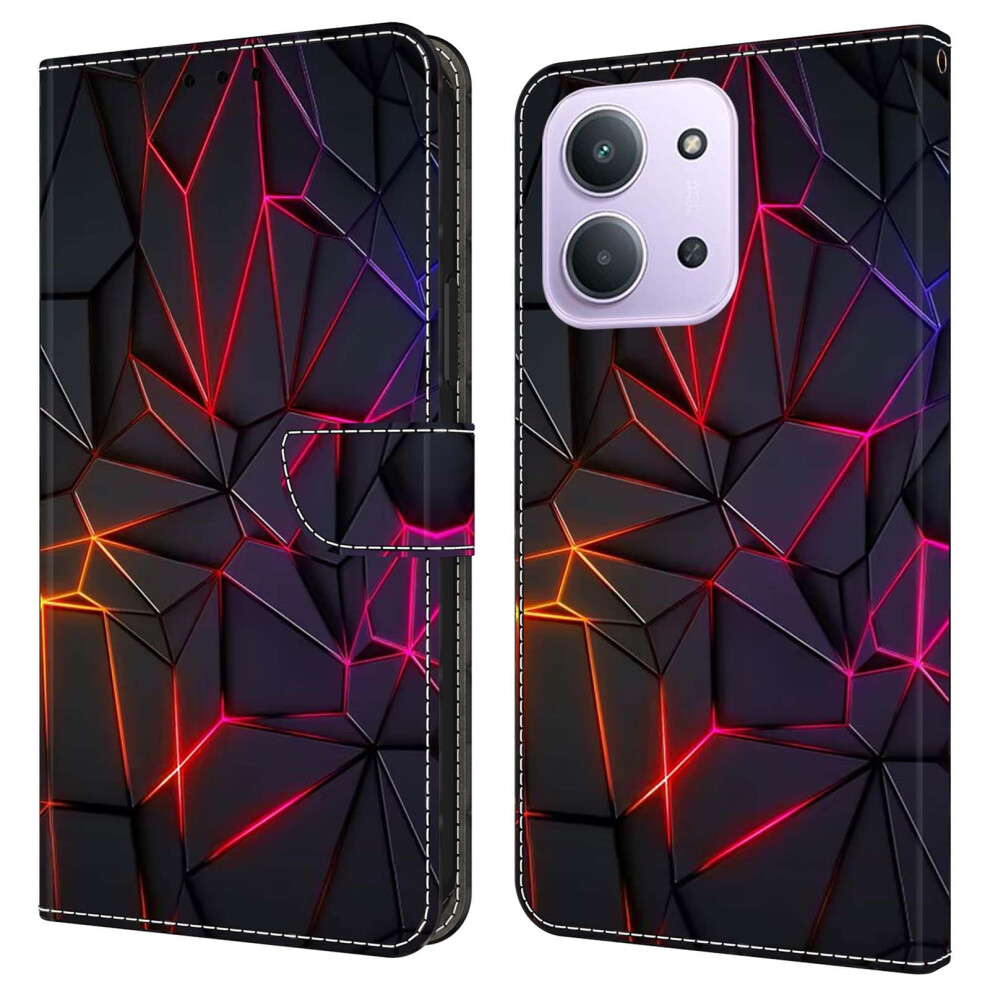 ( Cracks) For Xiaomi Mi 15C 4G (Global) (171Mm) / Poco C85 4G (171Mm) Case With Card Slot Pattern Printed Tpu + Pu Leather Fl Red 6914299191209