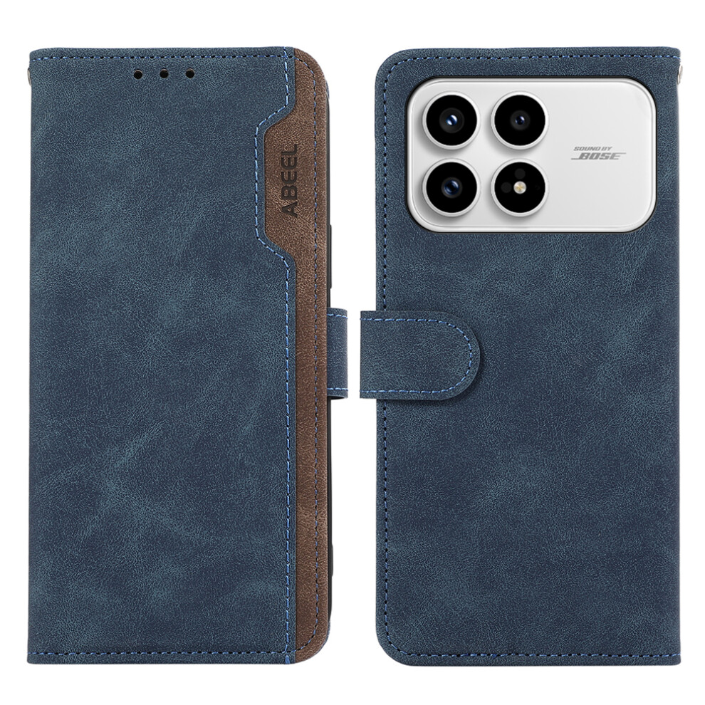 (Blue) Abeel For Xiaomi Redmi K90 5G / Poco F8 Pro Case Color Splicing Leather Flip Phone Cover Rfid Blocking Blue 6914299005070