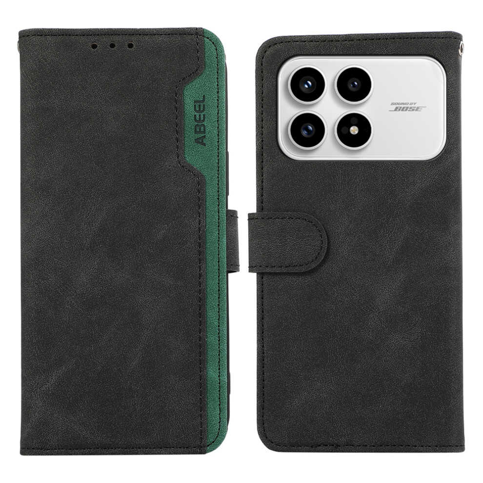 (Black) Abeel For Xiaomi Redmi K90 5G / Poco F8 Pro Case Color Splicing Leather Flip Phone Cover Rfid Blocking Black 6914299610397