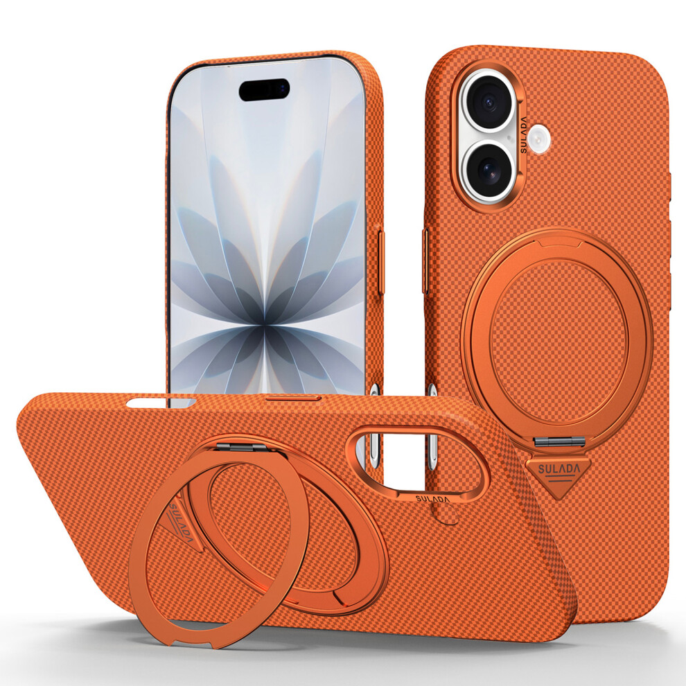 (Orange) Sulada For Iphone 17 Kickstand Magnetic Case Grid Textured Anti Fingerprint Phone Cover Orange 6914296317046