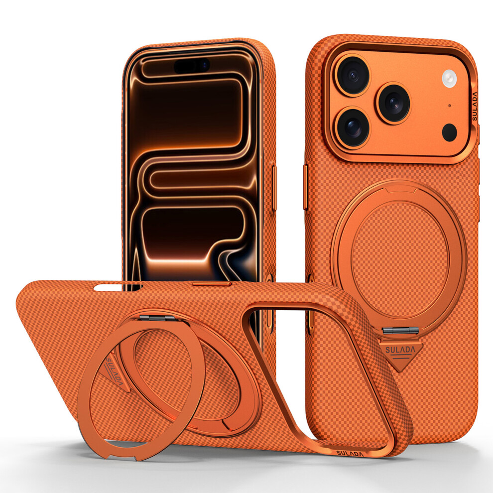 (Orange) Sulada For Iphone 17 Pro Max Kickstand Magnetic Case Grid Textured Anti Fingerprint Phone Cover Orange 6914292642555