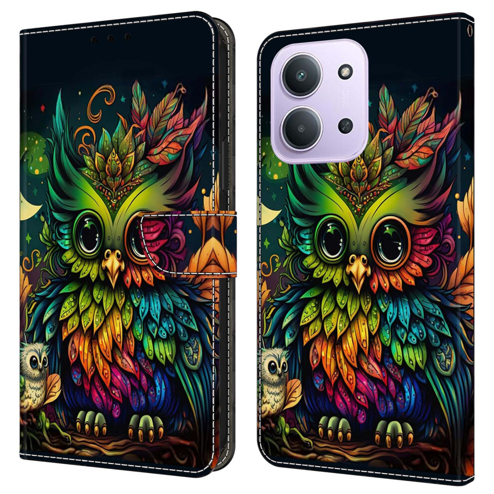 (Colorful Owl) For Xiaomi Redmi 15C 4G (Global) (171Mm) / Poco C85 4G (171Mm) Case With Card Slot Pattern Printed Tpu + Pu Leather Fl 6914292775918