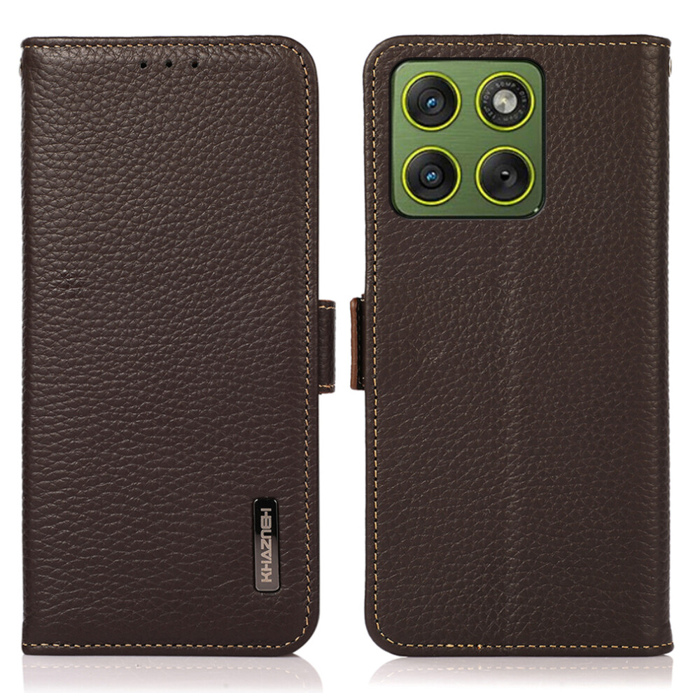 (Brown) Khazneh For Motorola Edge 70 5G Phone Case Genuine Cow Leather Cover Rfid Blocking Brown 6914297381343