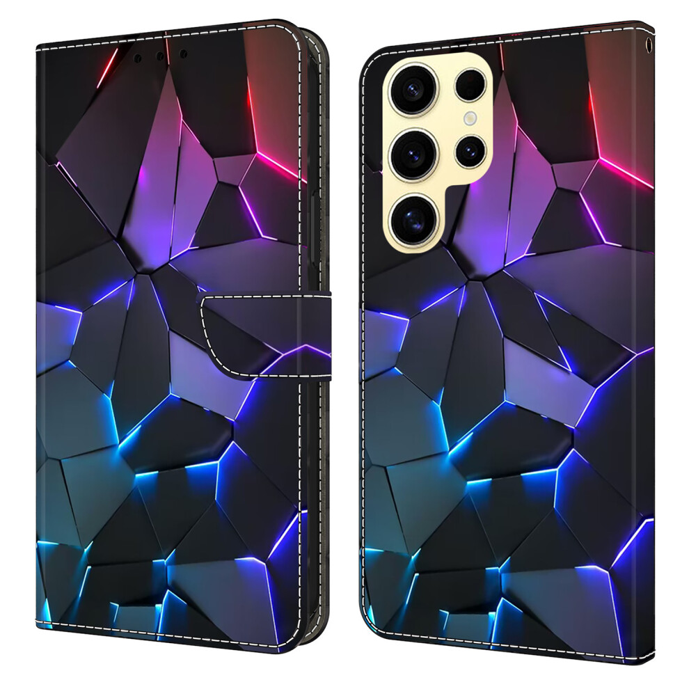 ( Cracks) For Samsung Galaxy S26 Ultra Case With Card Slot Pattern Printed Tpu + Pu Leather Flip Phone Cover Blue 6914295082938