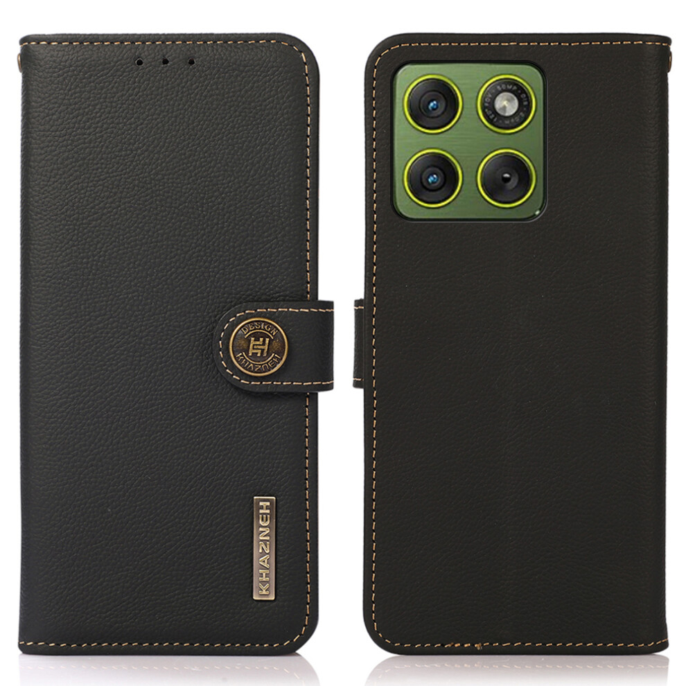 (Black) Khazneh For Motorola Edge 70 5G Case Genuine Cow Leather Rfid Blocking Wallet Phone Cover Black 6914297933580