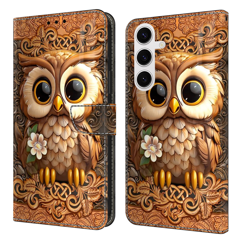 ( Owl) For Samsung Galaxy S26 Case With Card Slot Pattern Printed Tpu + Pu Leather Flip Phone Cover Red 6914295995580