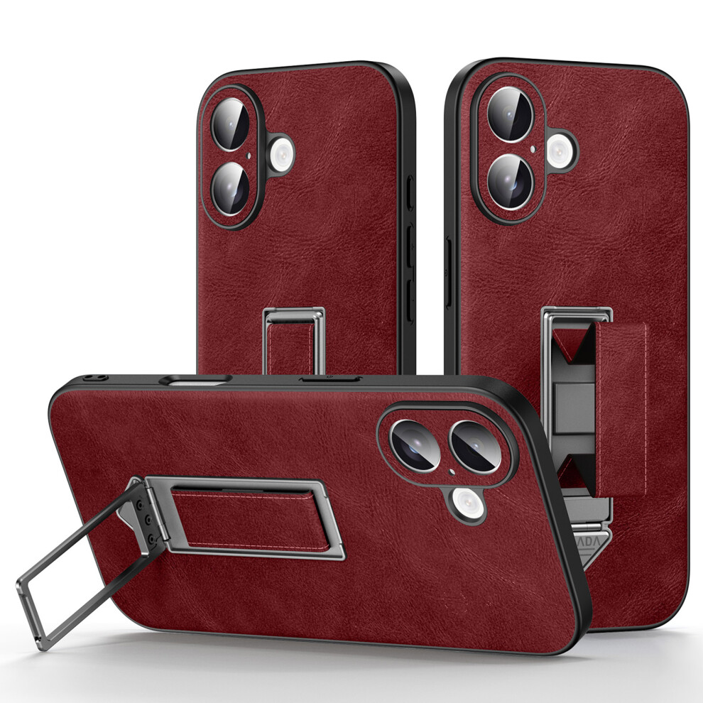 (Wine ) Sulada For Iphone 17 Kickstand Case With Magnetic Finger Strap Tpu + Pc + Pu Phone Cover Red 6914299711322
