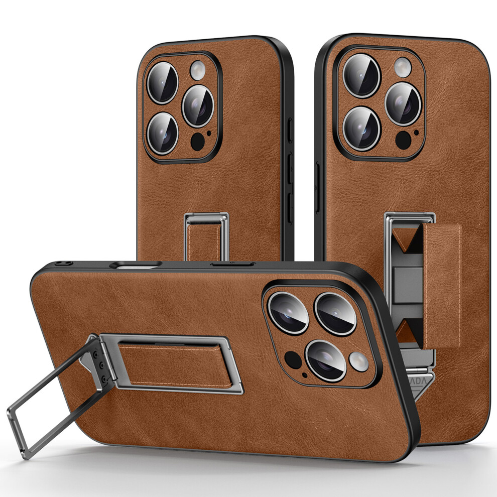 (Brown) Sulada For Iphone 16 Pro Max Kickstand Case With Magnetic Finger Strap Tpu + Pc + Pu Phone Cover Brown 6914290462285
