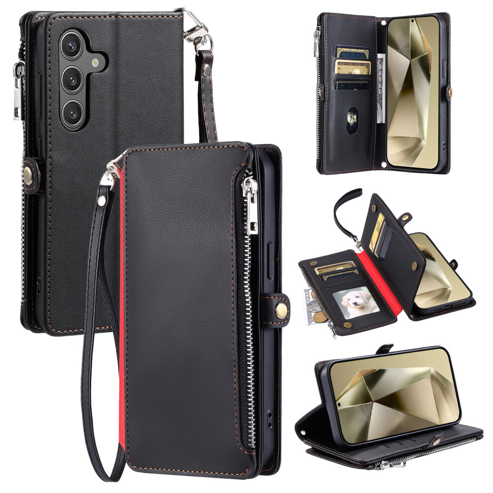 (Black) For Samsung Galaxy S26+ Case Tpu + Pu Leather Wallet Phone Cover With Wrist Strap Black 6914291688691