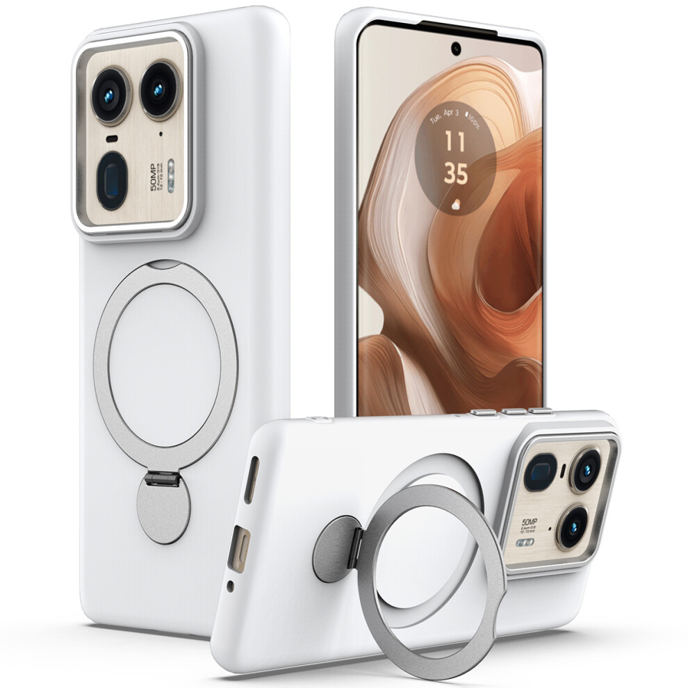 (White) For Motorola Moto X50 Ultra 5G / Motorola Edge 50 Ultra 5G Magnetic Case Rotating Ring Kickstand Tpu + Pc Back Cover White 6914294379893